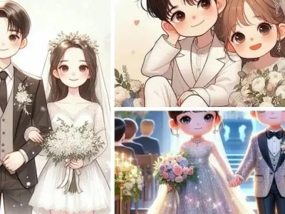 Bộ ảnh cô dâu chú rể chibi siêu dễ thương cho ngày cưới